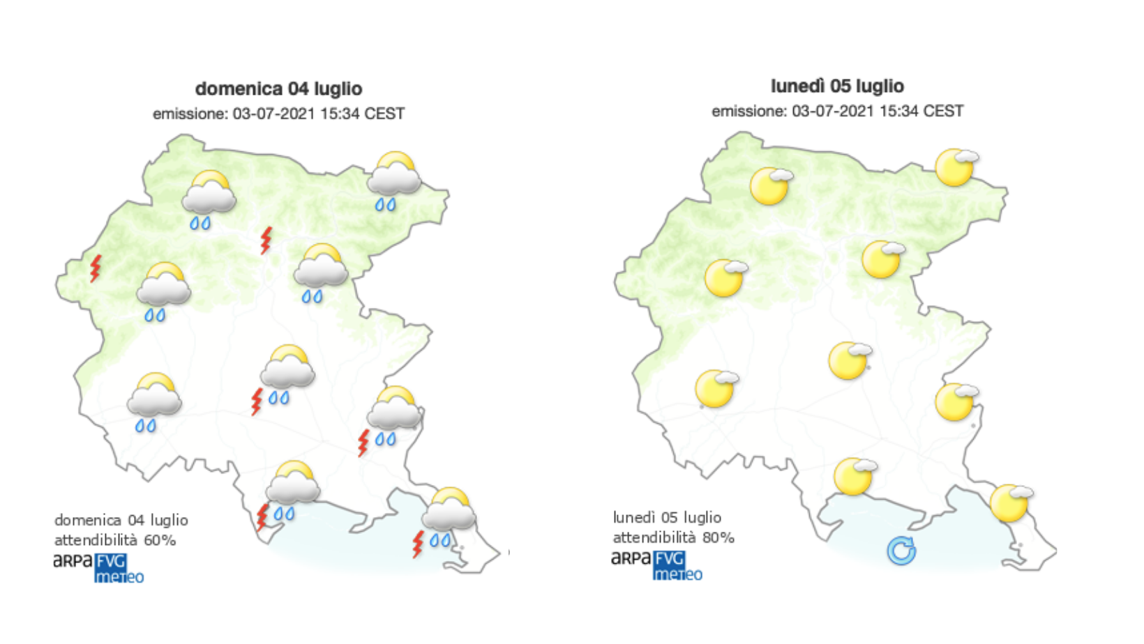 La pioggia frena il caldo sul Goriziano, schiarite sulla costa nel pomeriggio 